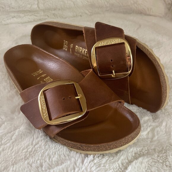Birkenstock Womens MADRID BIG BUCKLE Cognac Brown Oiled Leather Sandals 39 /8 N - Picture 4 of 15